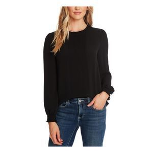 CECE Womens Black Chiffon Cuffs Button Nec Pouf Sleeve Jewel Neck Blouse XL